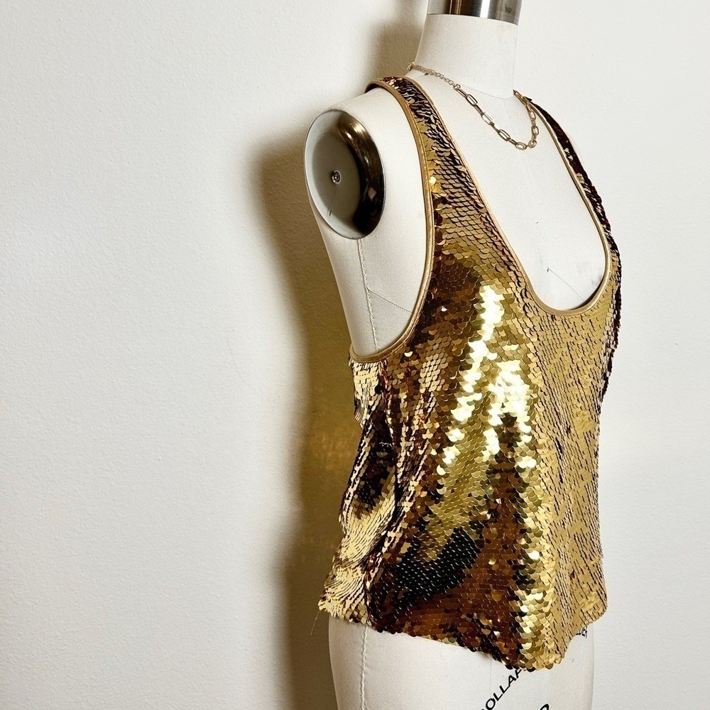 Retrofete Mandy Sequin Top Gold Scoop Neck Racerback Tank XS NWT Designer